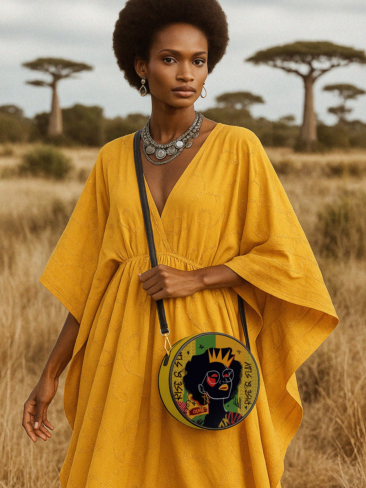 Melaniva Crowned Muse Satchel Yellow Leather Circle Crossbody Bag
