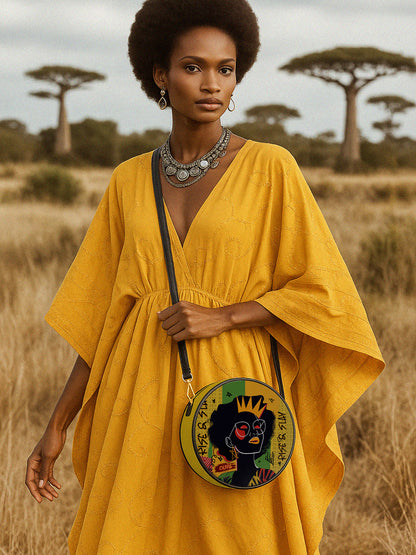 Melaniva Crowned Muse Satchel Yellow Leather Circle Crossbody Bag