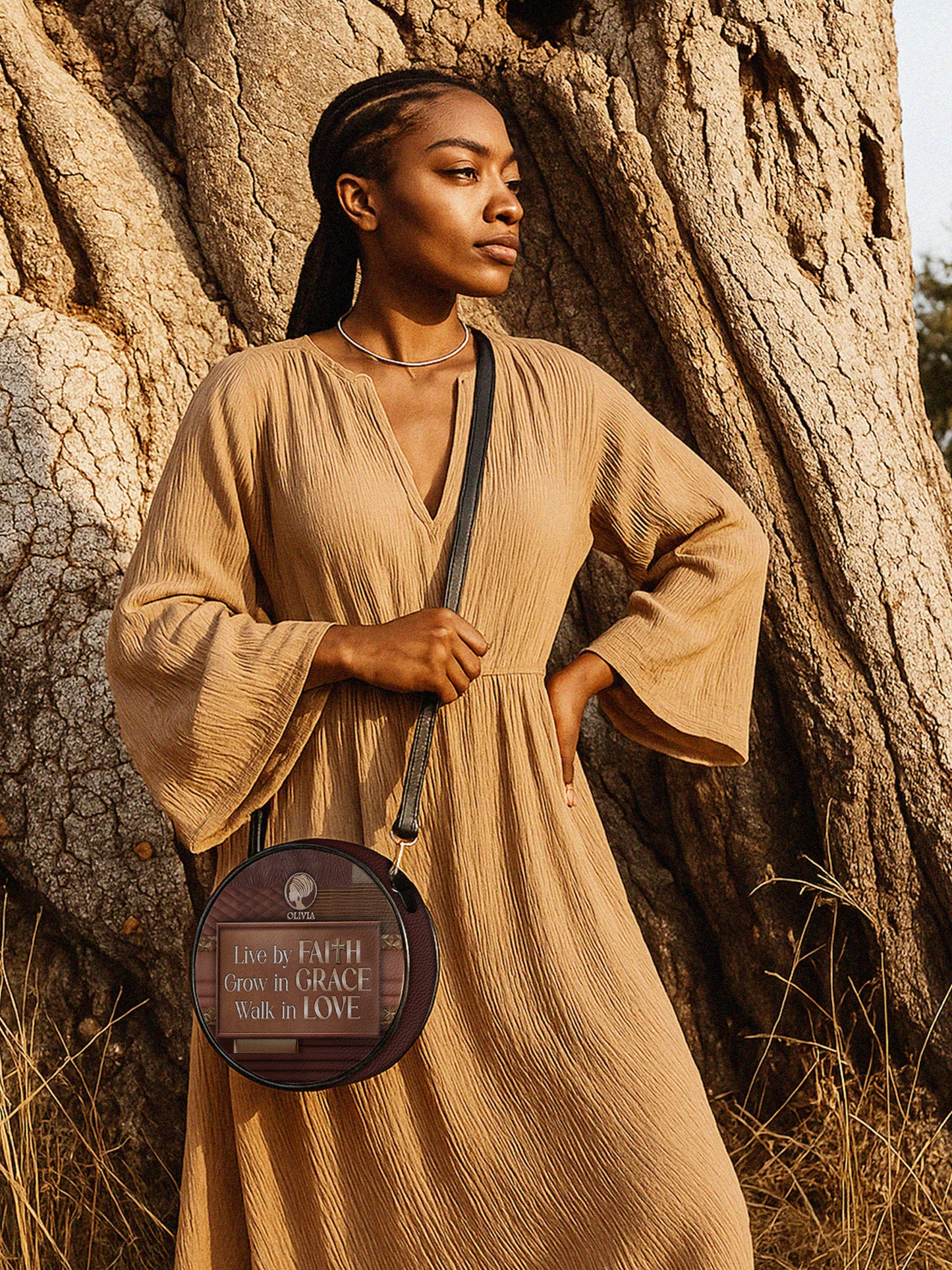 Melaniva Faith & Grace Leather Circle Crossbody Bag