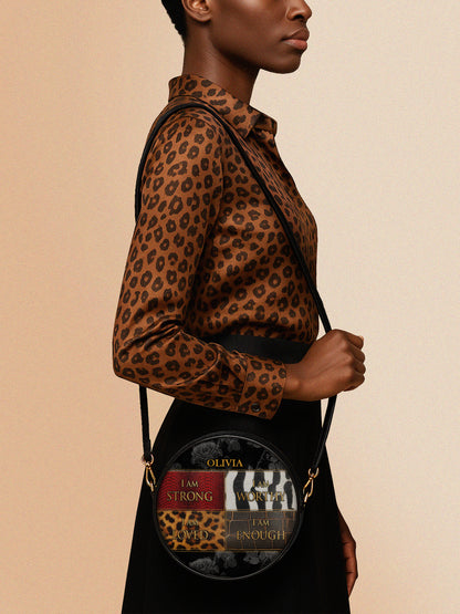 Melaniva Patchwork of Power Leather Circle Crossbody Bag