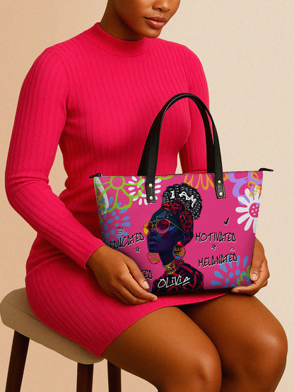 Melaniva I Am Elevated Pink Leather Tote Bag Deal (FREE WALLET)
