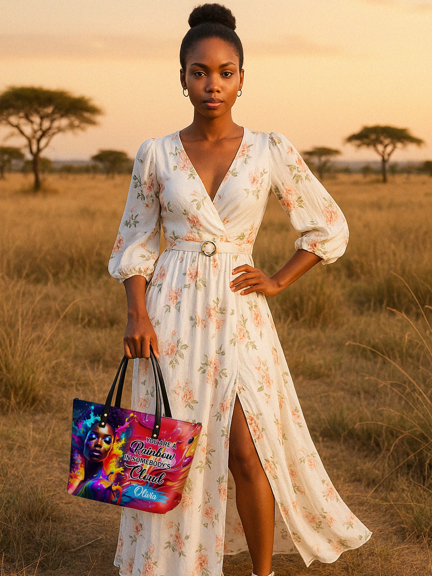 Melaniva Rainbow Clouds Leather Tote Bag Deal