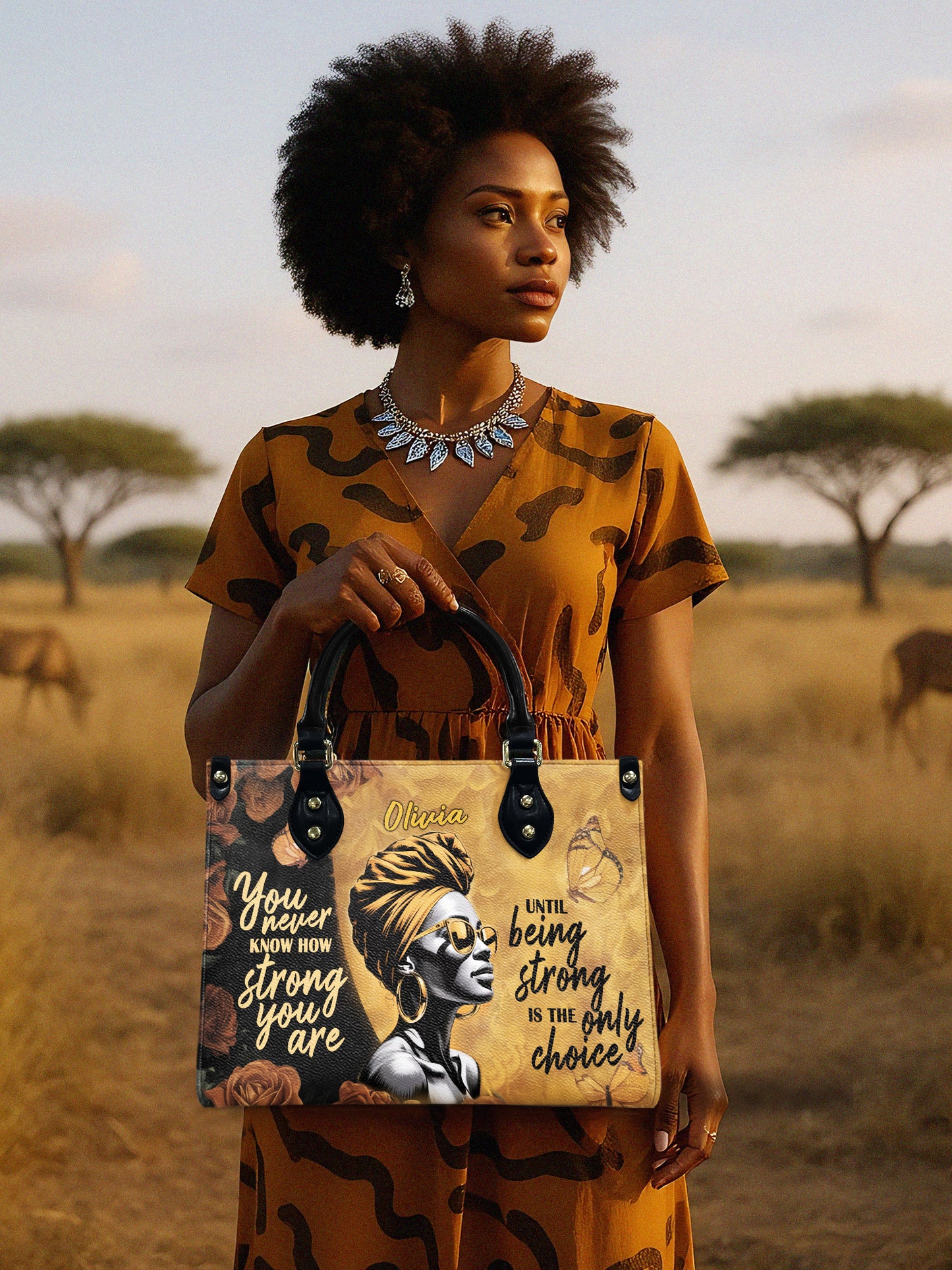 Melaniva Strength Is My Choice Leather Handbag