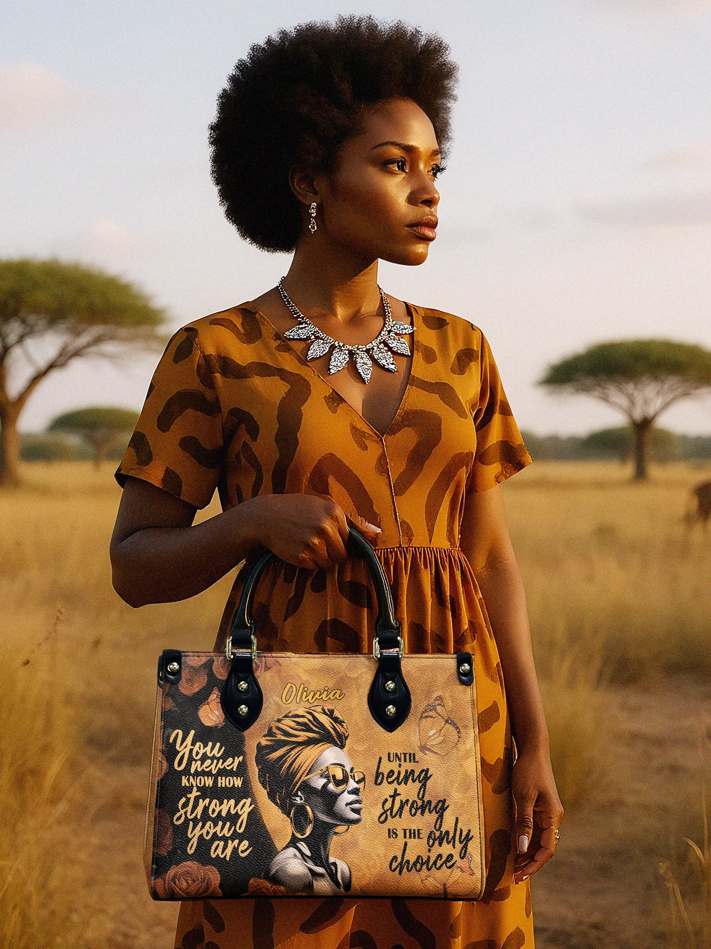 Melaniva Strength Is My Choice Leather Handbag