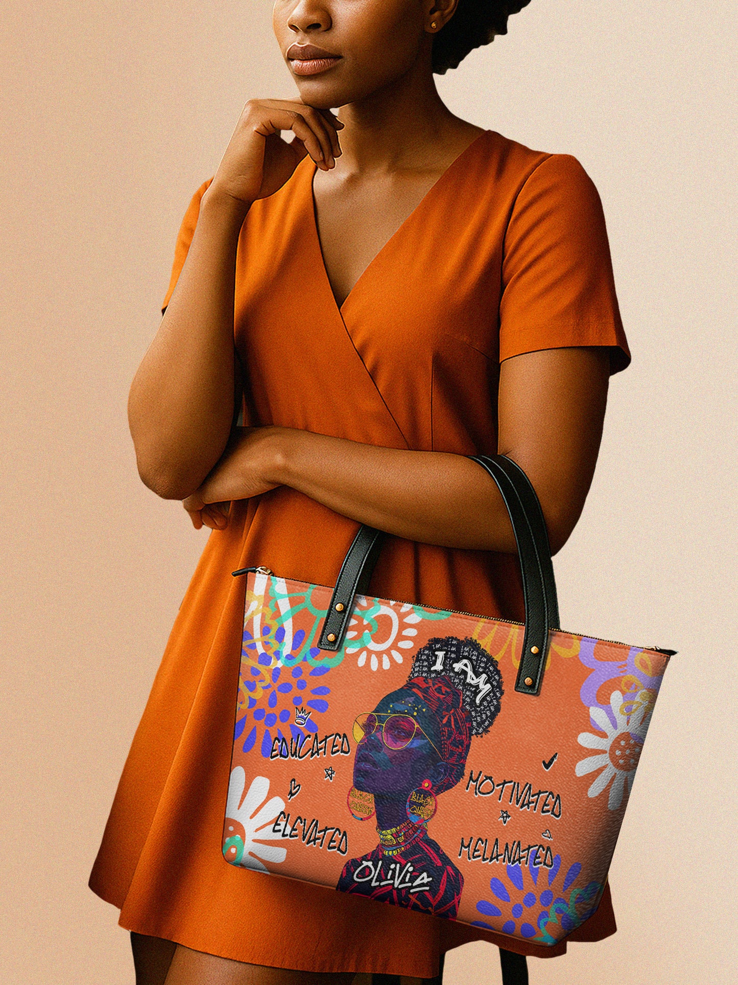 Melaniva I Am Elevated Orange Leather Tote Bag Deal (FREE WALLET)