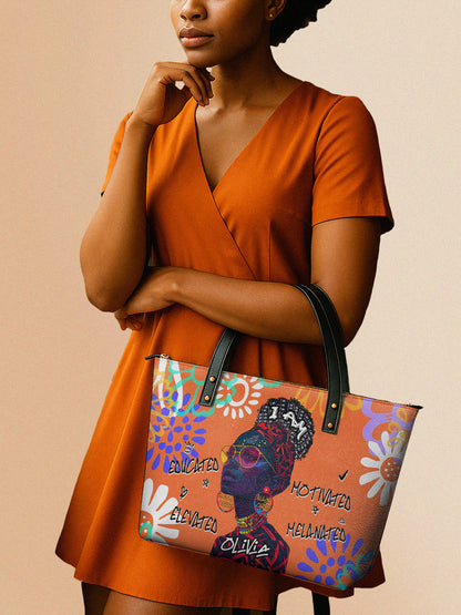 Melaniva I Am Elevated Orange Leather Tote Bag Deal (FREE WALLET)