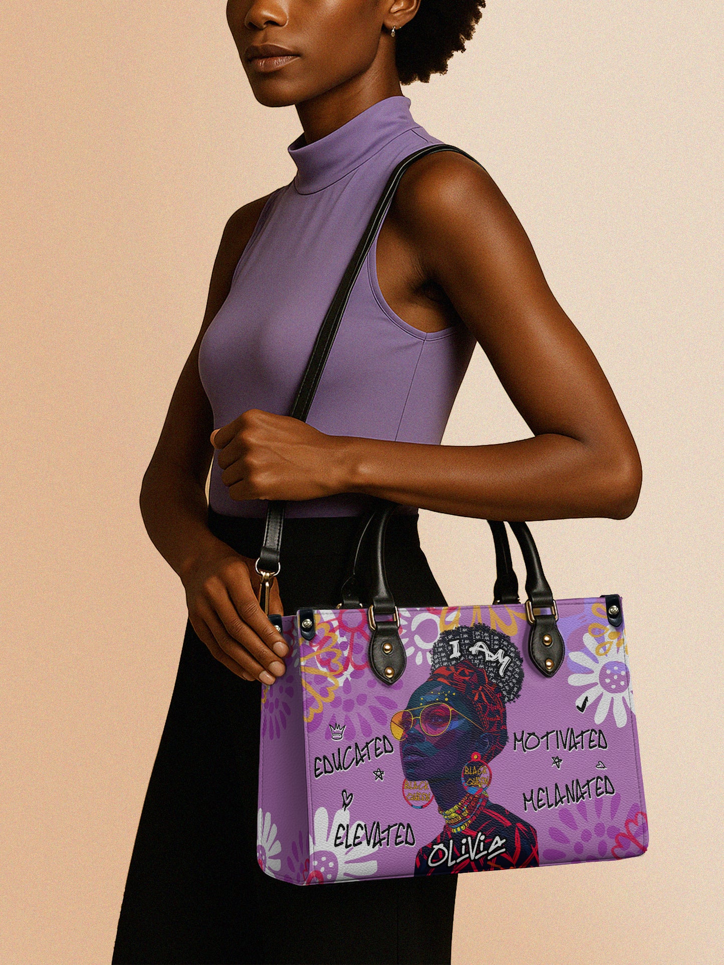Melaniva I Am Elevated Purple Leather Handbag Deal (FREE WALLET)