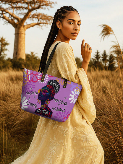 Melaniva I Am Elevated Purple Leather Tote Bag Deal (FREE WALLET)