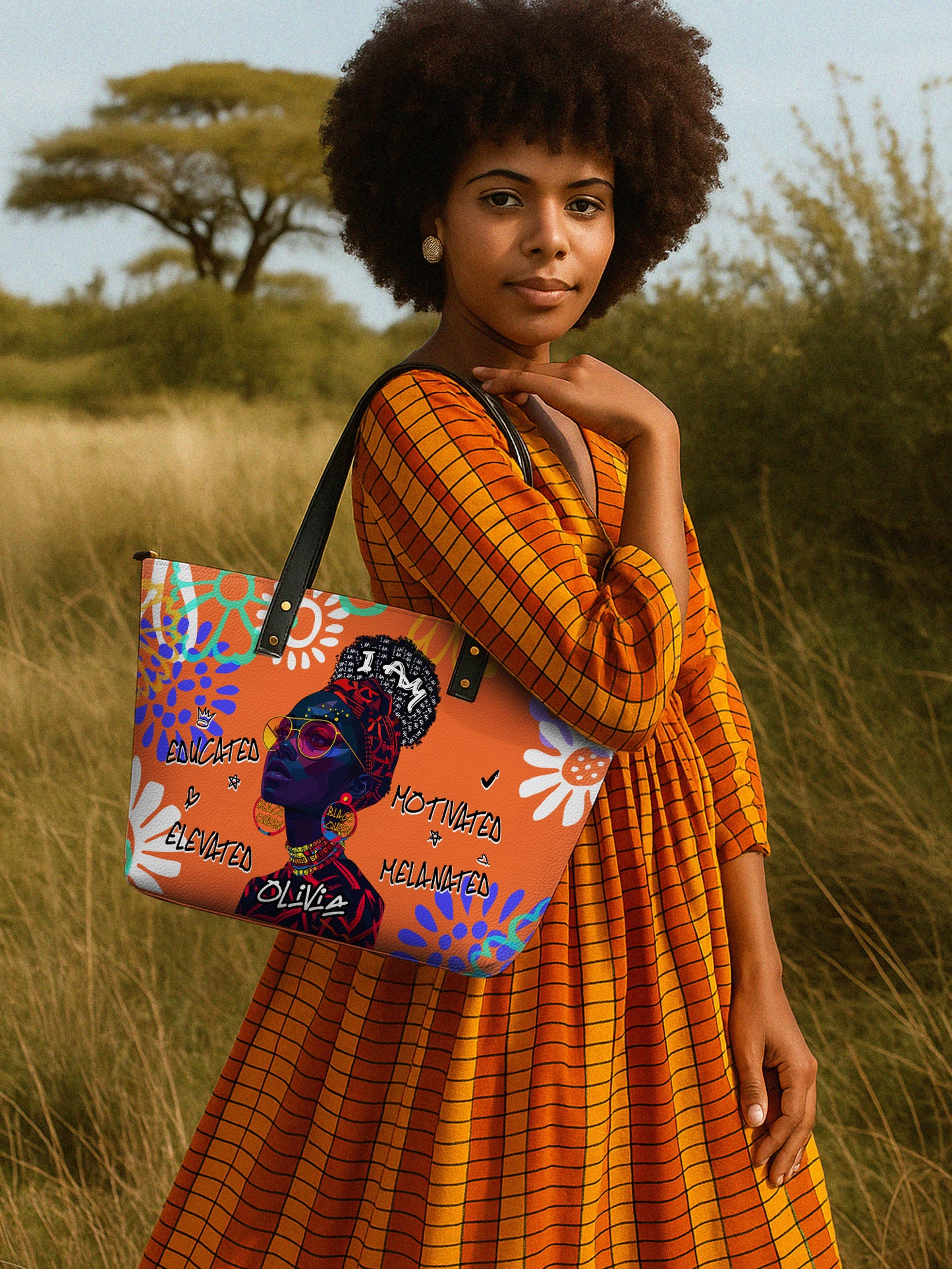 Melaniva I Am Elevated Orange Leather Tote Bag Deal (FREE WALLET)