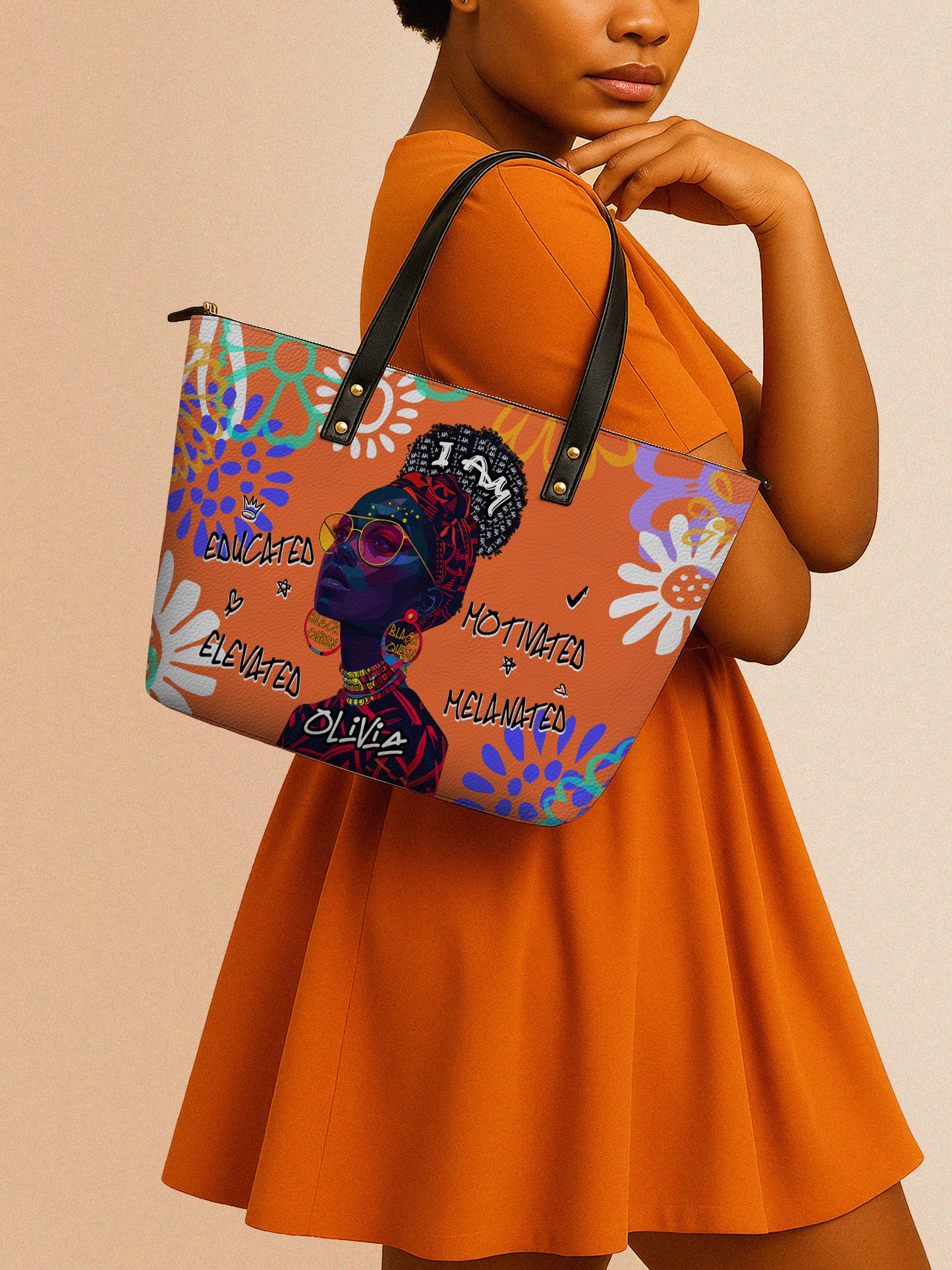 Melaniva I Am Elevated Orange Leather Tote Bag Deal (FREE WALLET)