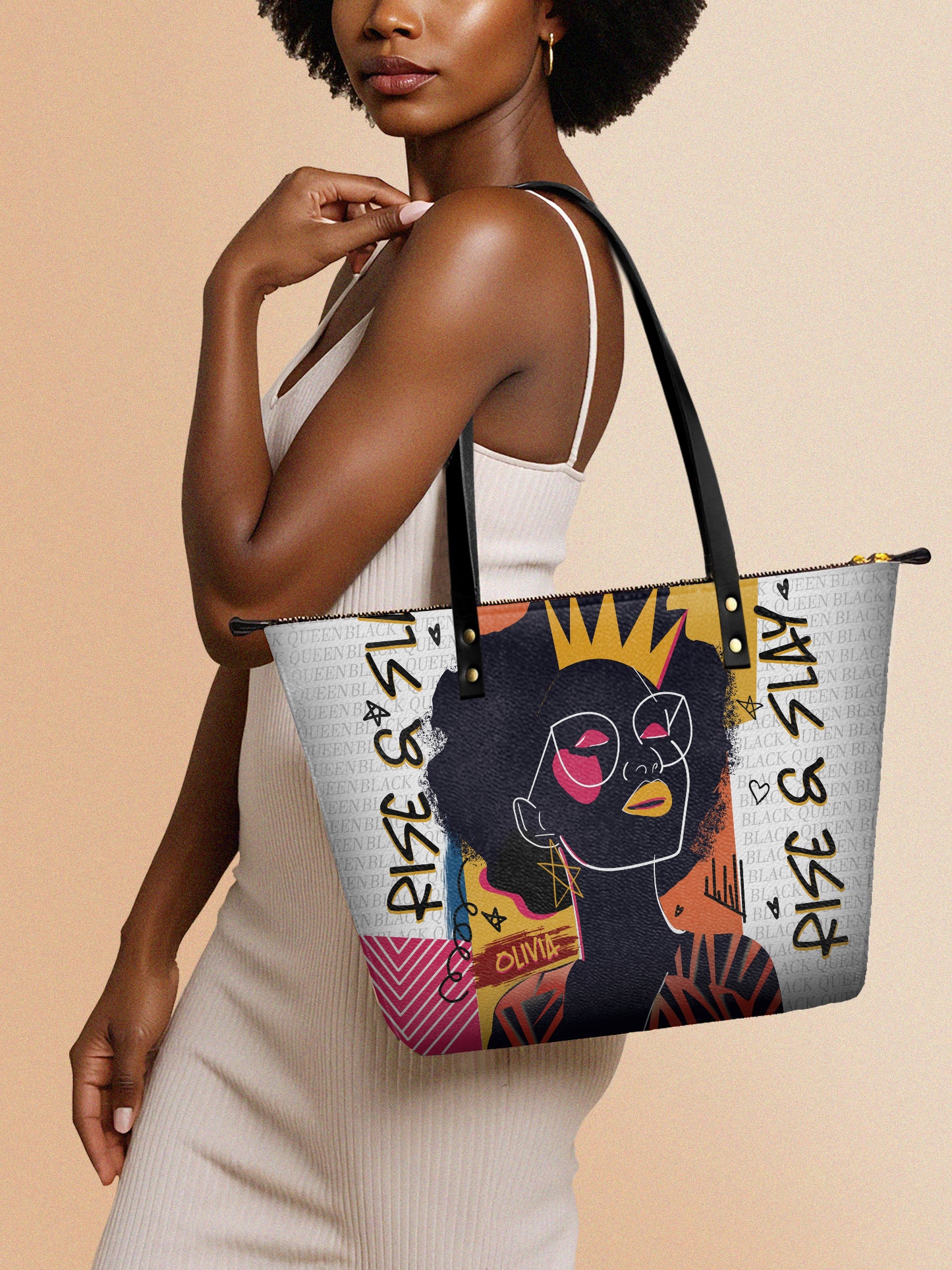 Melaniva Crowned Muse Satchel White Leather Tote Bag Deal (FREE WALLET)