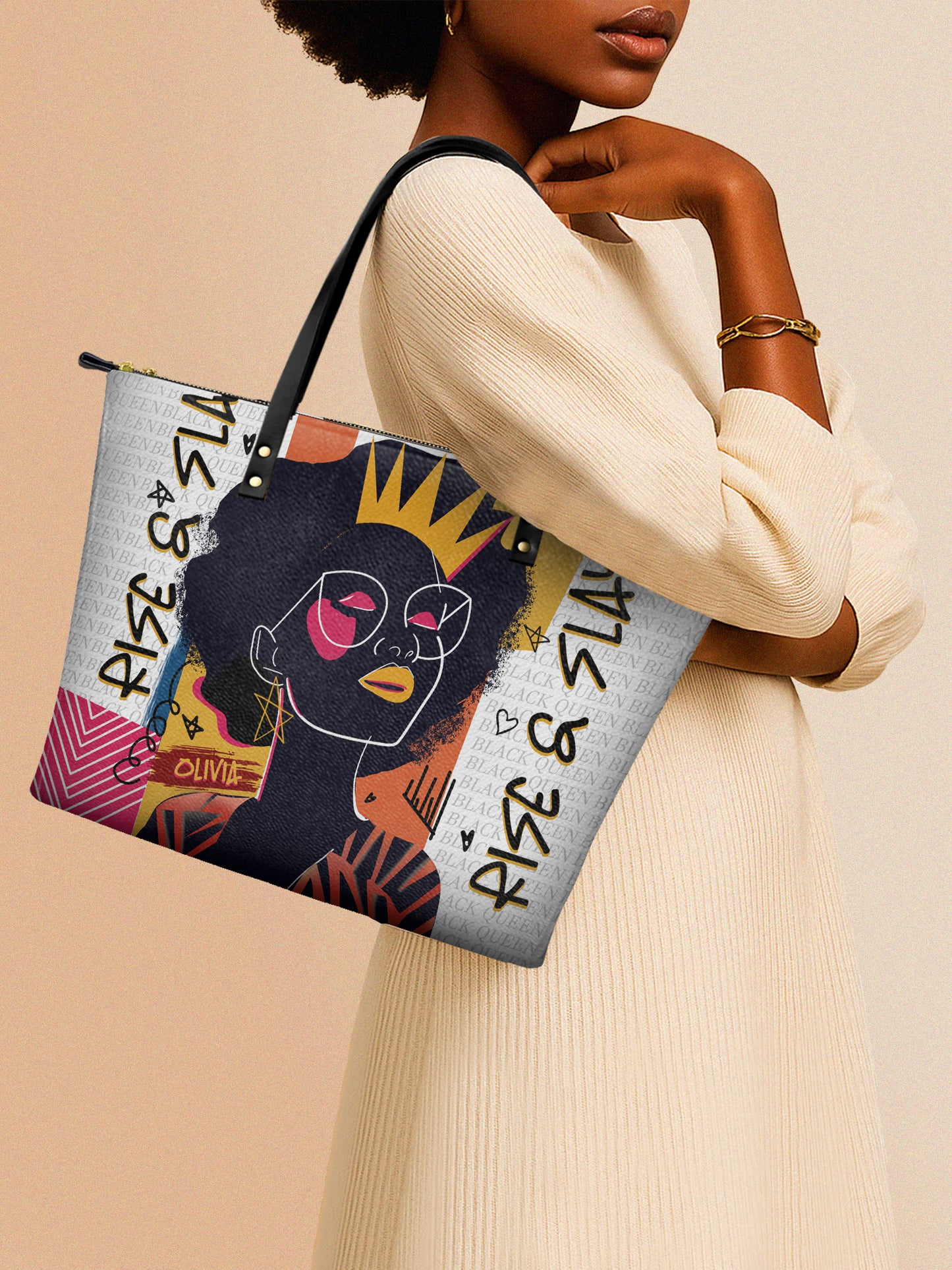 Melaniva Crowned Muse Satchel White Leather Tote Bag Deal (FREE WALLET)