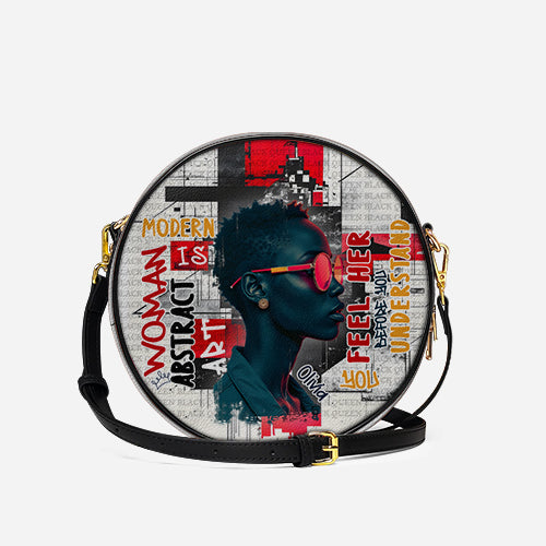 Melaniva Graffiti Art Purse Afrocentric Abstract Woman Leather Circle Crossbody Bag