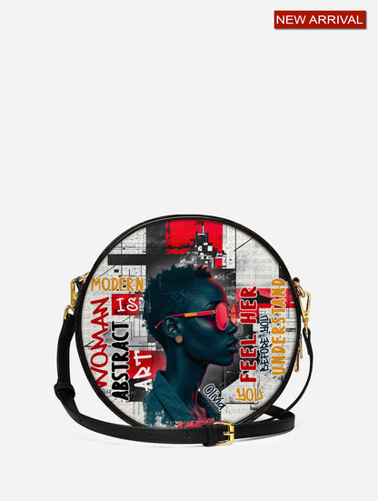 Melaniva Graffiti Art Purse Afrocentric Abstract Woman Leather Circle Crossbody Bag