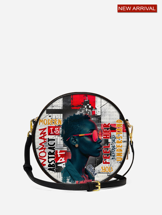 Melaniva Graffiti Art Purse Afrocentric Abstract Woman Leather Circle Crossbody Bag