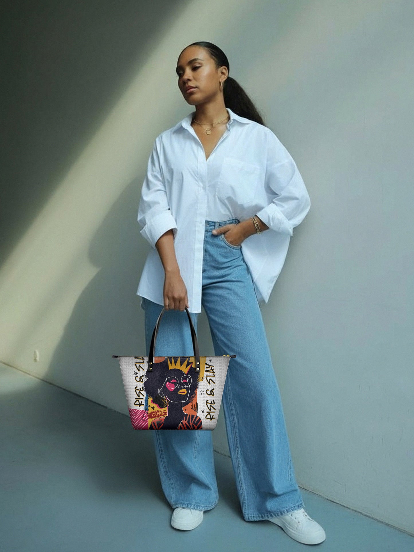 Melaniva "Crowned Muse White" Tote Bag The Perfect Trio