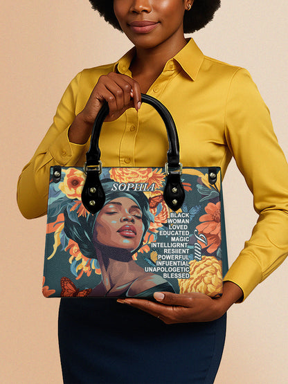 Melaniva Crowned Affirmation Leather Handbag