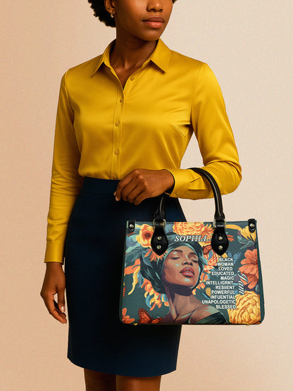 Melaniva Crowned Affirmation Leather Handbag